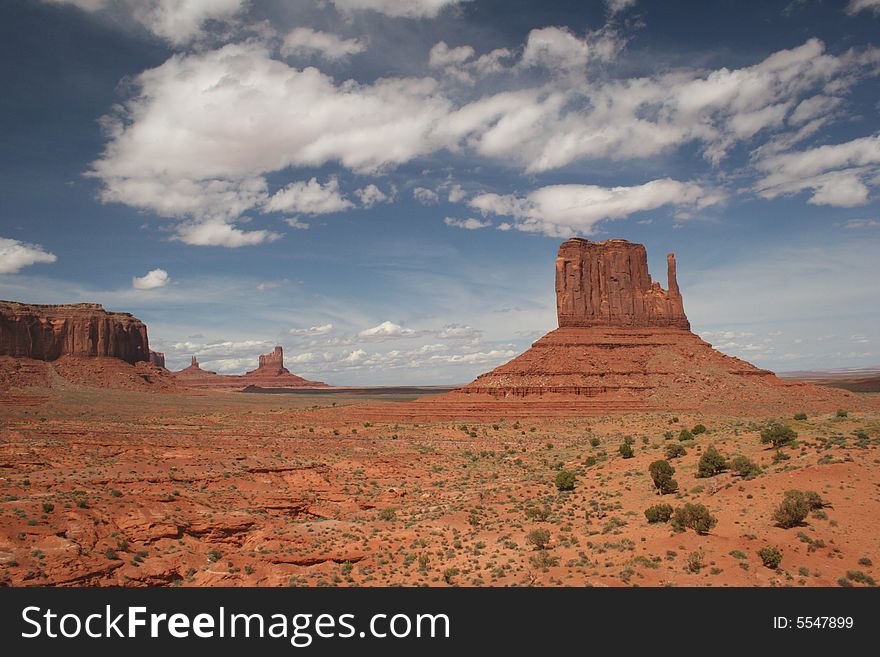 Beautiful cloudscape scene over the famous rock formations in Monument Valley. Arizona/Utah State line. USA