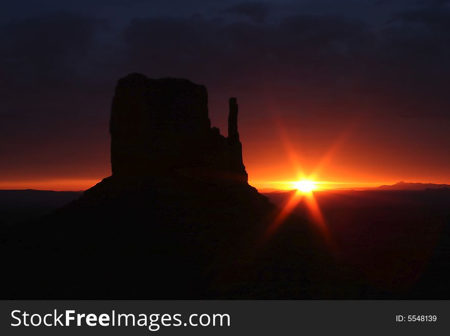 Silhouettes of rocks from the famous Navajo Tribal Park-Monument Valley. Arizona. USA