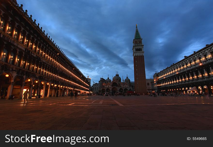 The night scene of San Marco Plaza in Venice Italy. The night scene of San Marco Plaza in Venice Italy