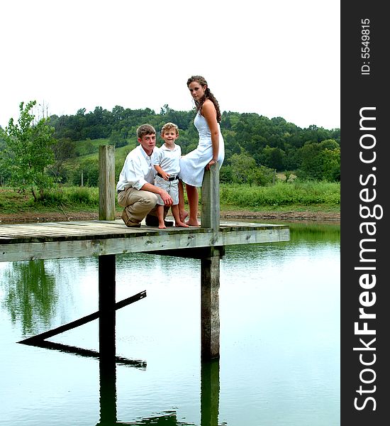 Siblings on pier