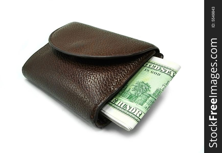 Brown leather wallet with lot of money. Brown leather wallet with lot of money.