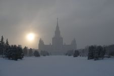 Moscow State University In A Haze, Winter Time Stock Photo Moscow State University In A Haze, Winter Time Stock Photo
