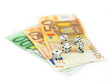 Euro Money And Gambling Cubes Stock Photo
