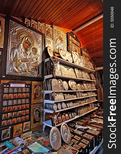 A souvenior shop selling items related to christianity and catholic