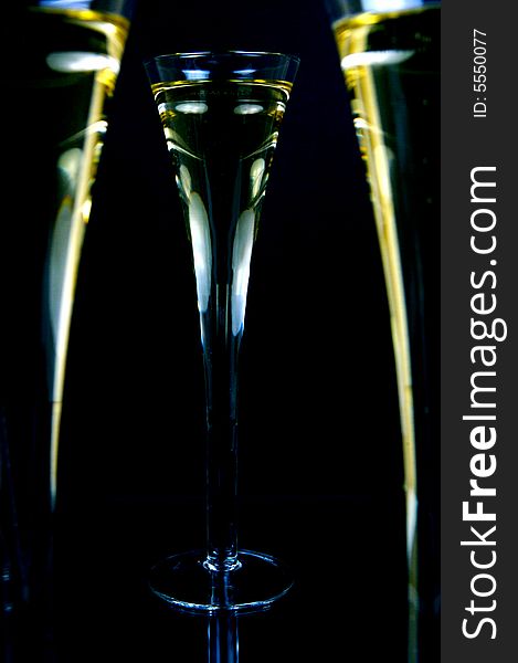 Sparkling wine isolated against a black background