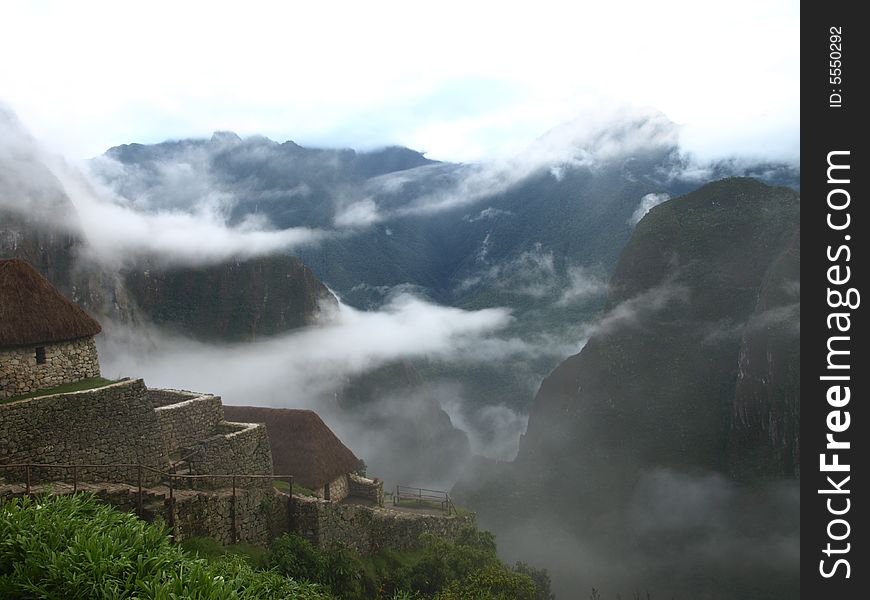 The lost city of the inca Machu Picchu in Cuzco, Peru. Inca window.