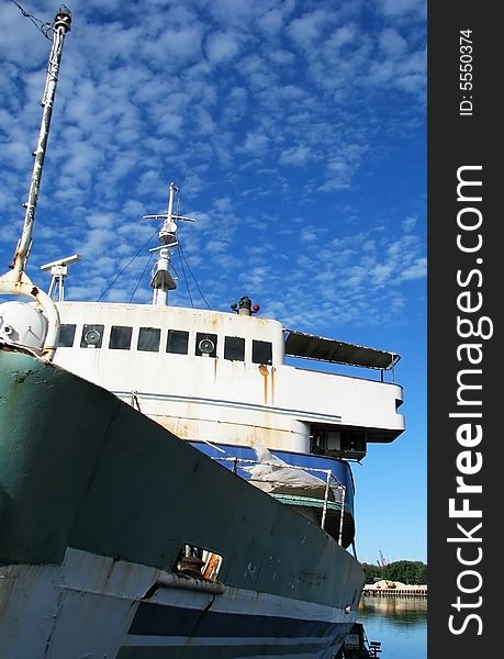 An old and rusty ship.