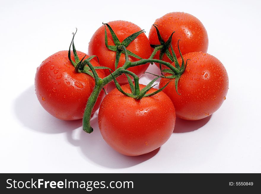 Red wet and fresh tomato's over white