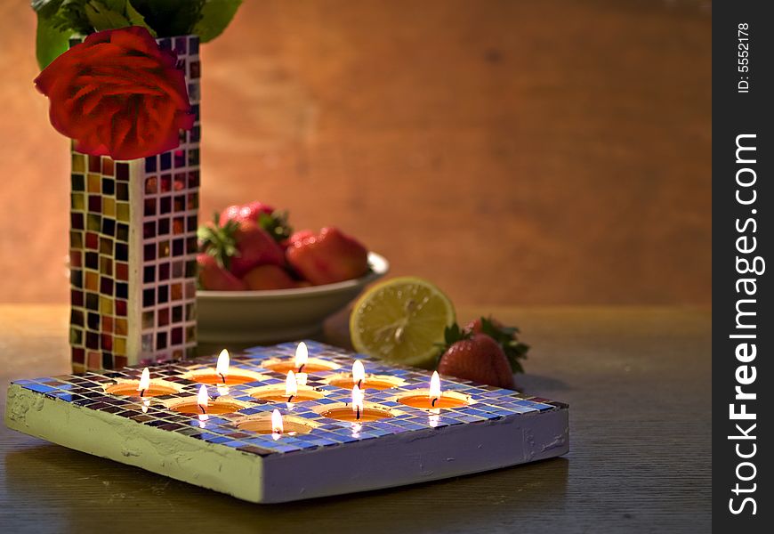 Romantic Table With Mosaic Candle Holder