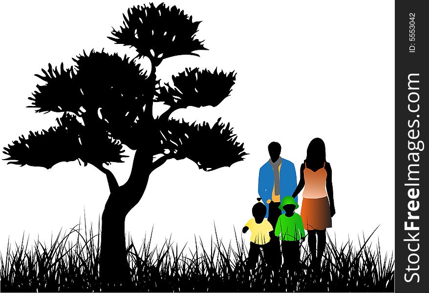Illustration of family on grass