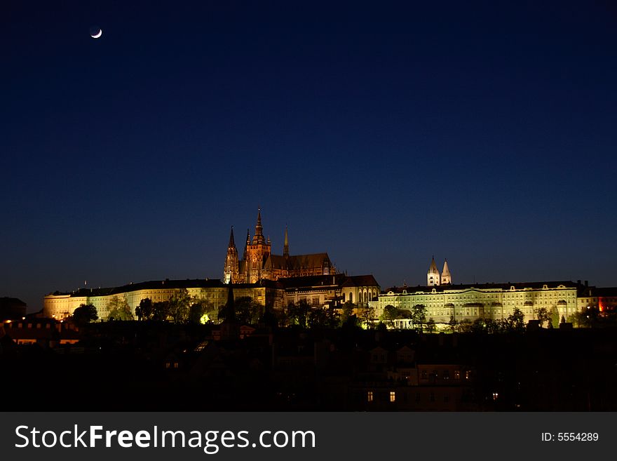 Prague Castle at the night ander the moon