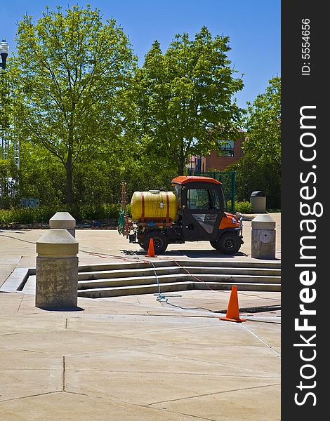 Cleaning Mule at outdoor fountain. Cleaning Mule at outdoor fountain