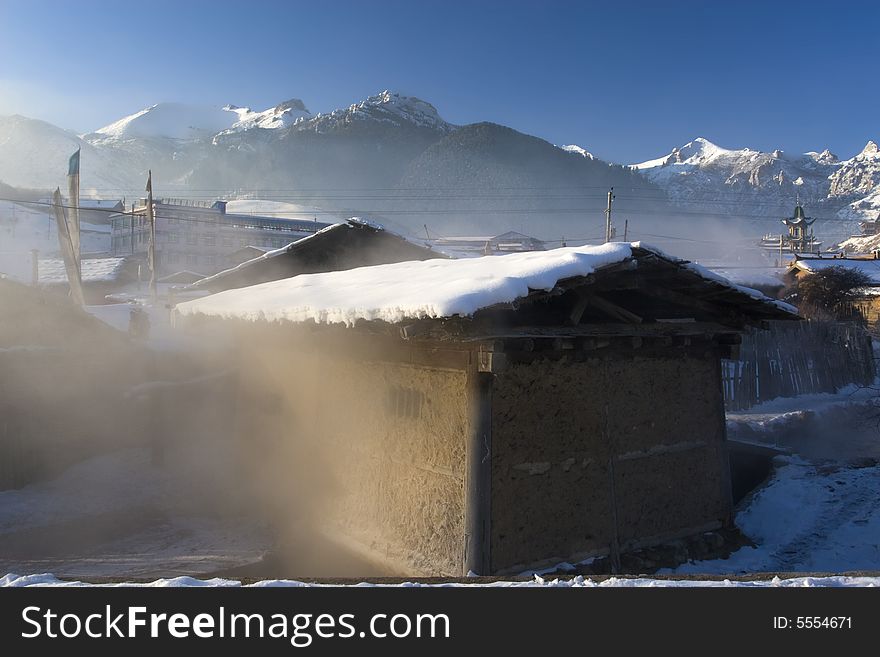 A small house in a village. A small house in a village