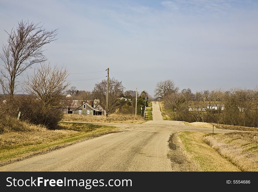 Rural open midwestern winter crossroads
