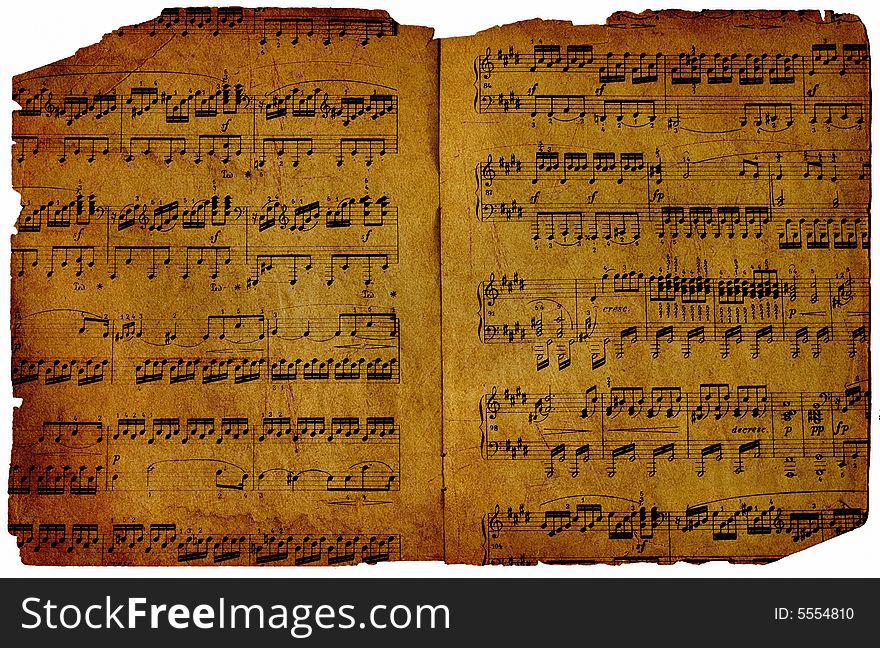Old piece of paper with musical notes. Old piece of paper with musical notes