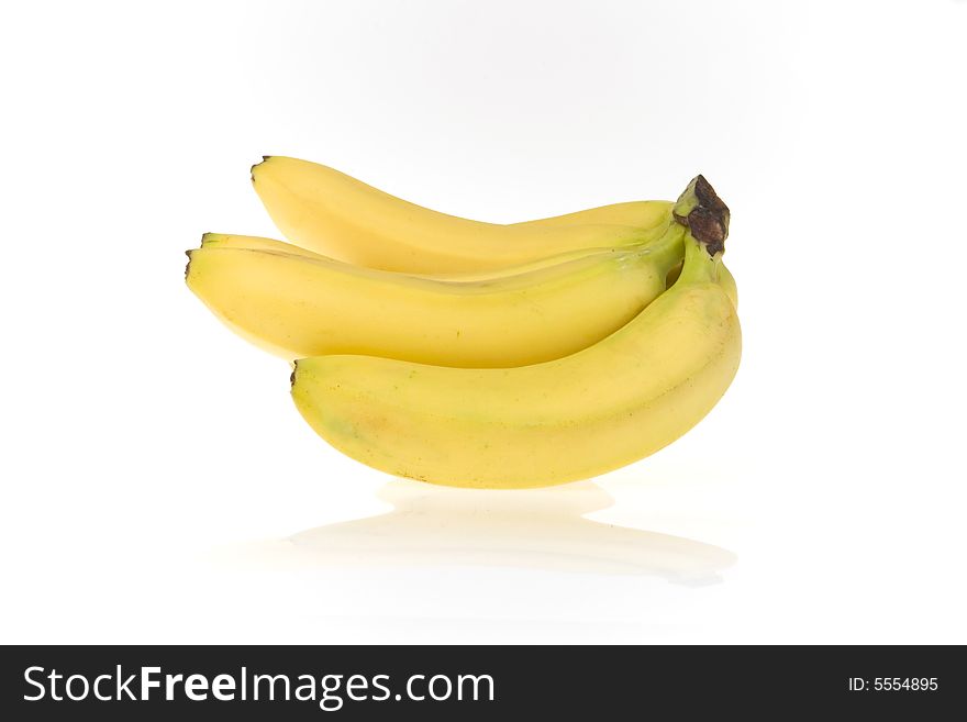 Horizontal bunch of bananas on white ground