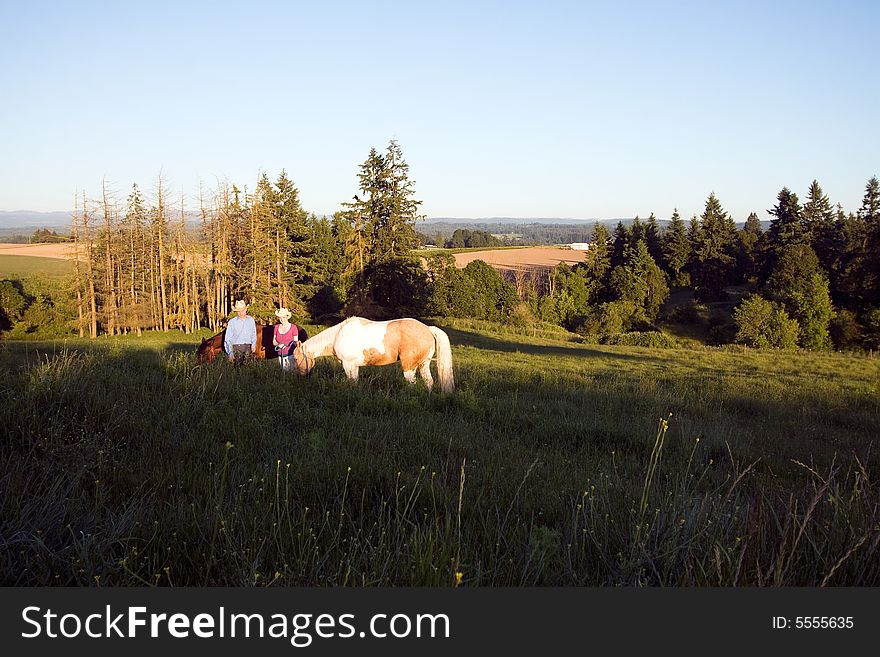 Horses And Farmers In Grass - Horizontal