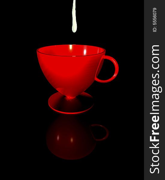 Illustration of a red cup with a big drop of milk. Illustration of a red cup with a big drop of milk