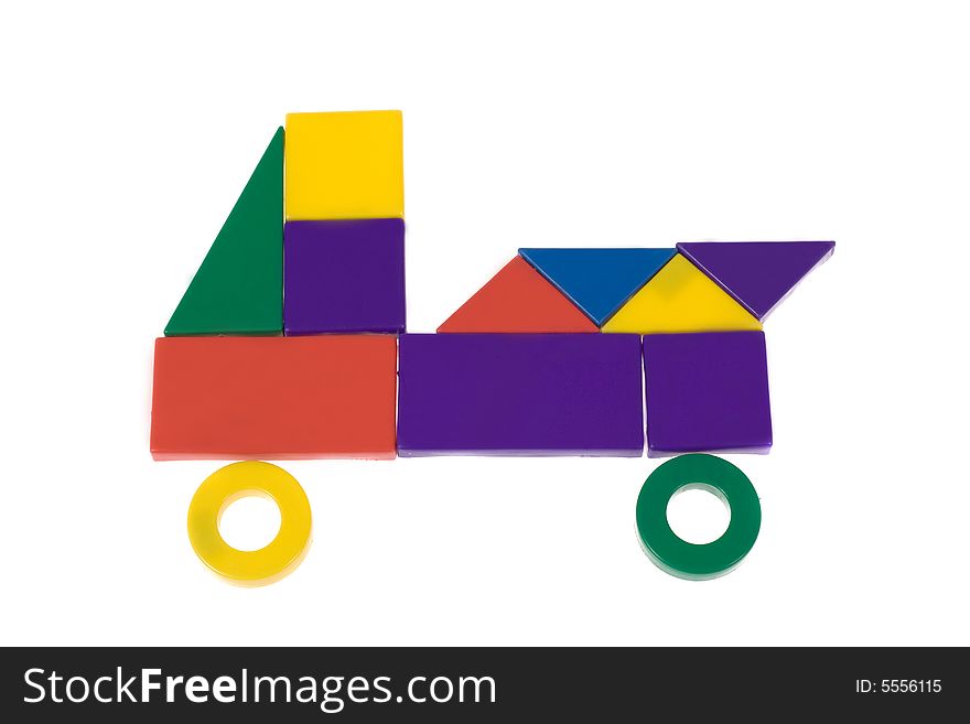 Car from plastic blocks, photo on white background