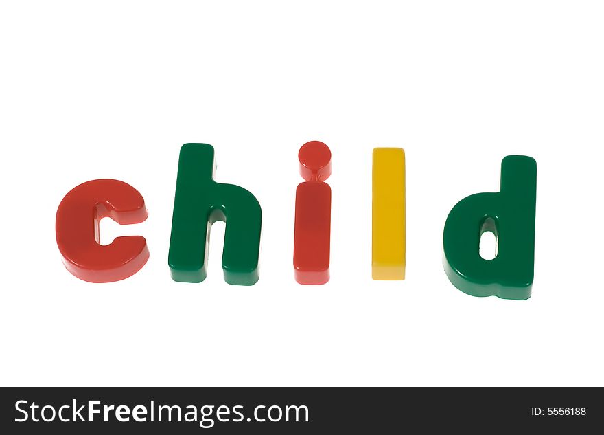 Word the child from blocks, photo on white background