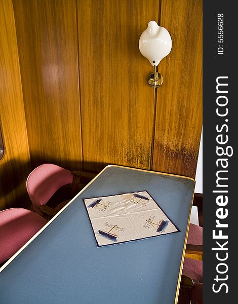 Desk and chairs in an old cruise ship