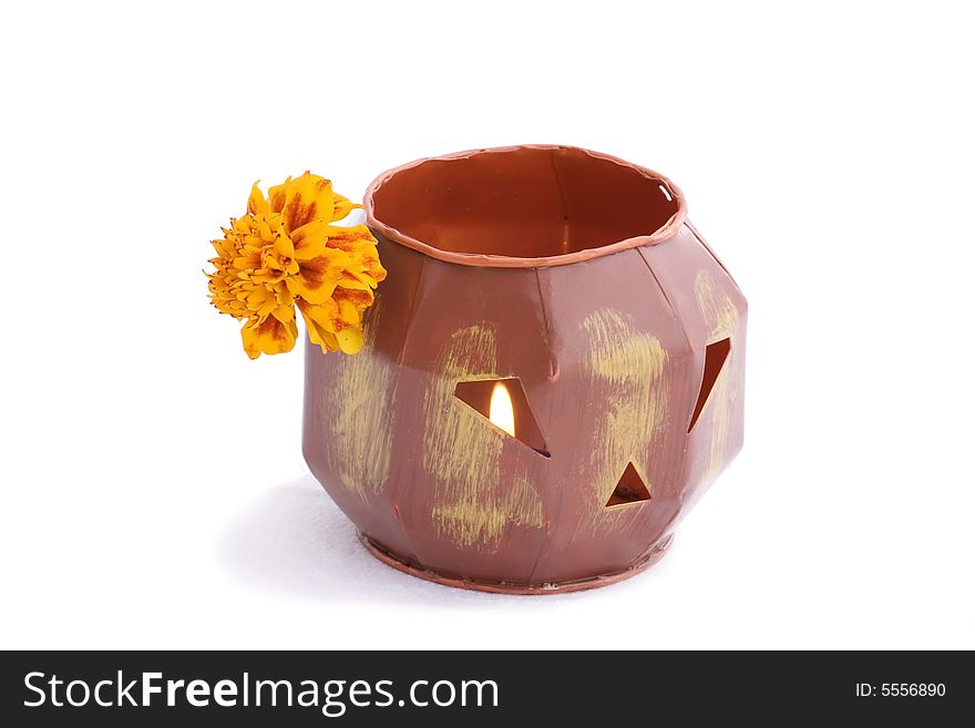 A tin Halloween lantern isolated on white