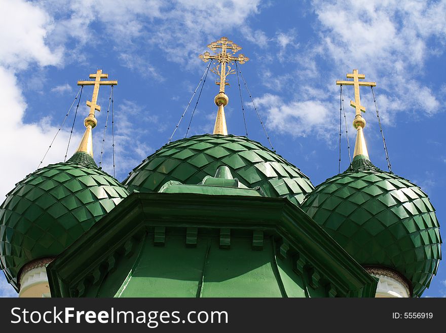 The three green cupolas of church, Uglich