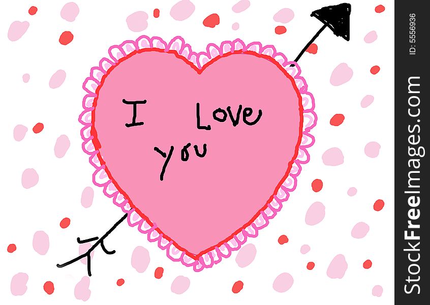 Pink & red valentine's heart with polka dots and I Love You message. Pink & red valentine's heart with polka dots and I Love You message