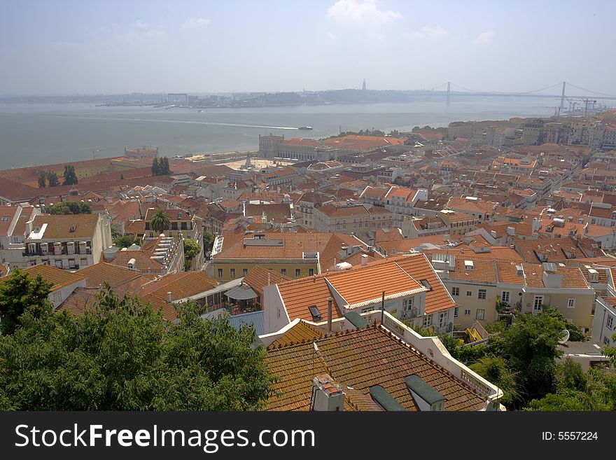 Gulf and Roofs of Lisbon, capital of Portugal.