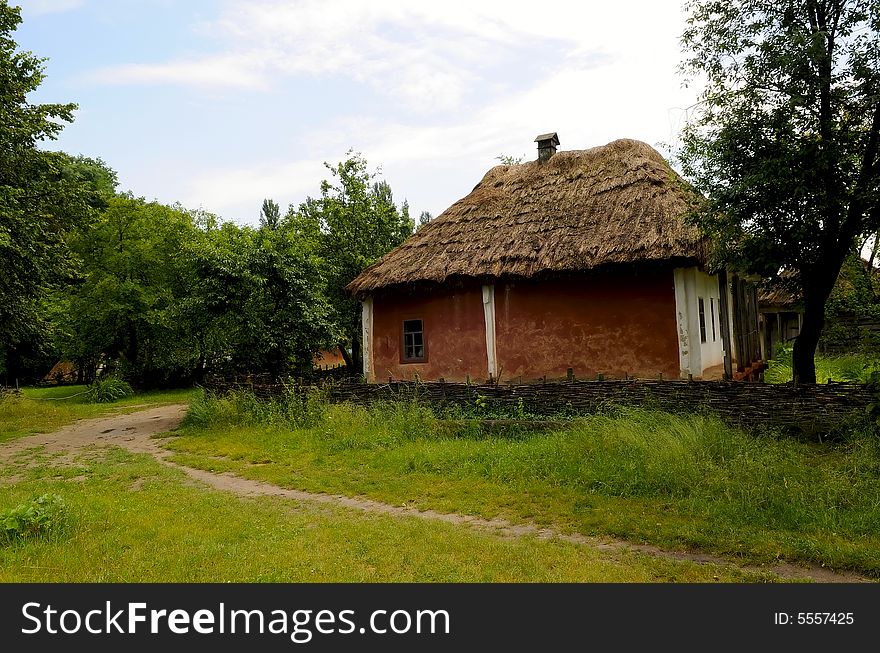 The folk ukrainian house in outdoor museum of folk architecture in Pirogovo, Kiev