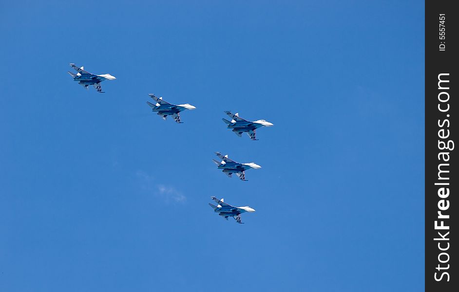Summer blue sky and russian aircraft show