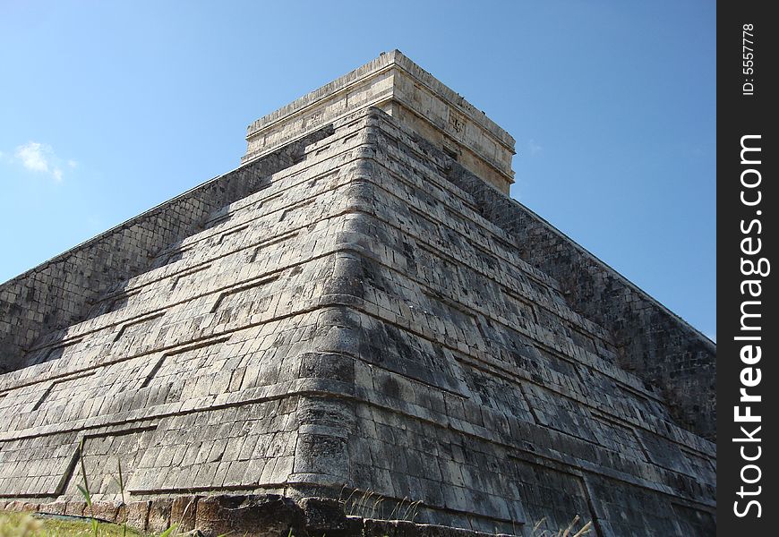 A corner of one of the new world wonders the Kukulcan pyramid at chichen itza. A corner of one of the new world wonders the Kukulcan pyramid at chichen itza.