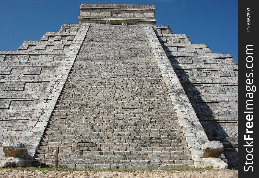 The main steps of one of the new world wonders the Kukulcan pyramid at chichen itza. The main steps of one of the new world wonders the Kukulcan pyramid at chichen itza.