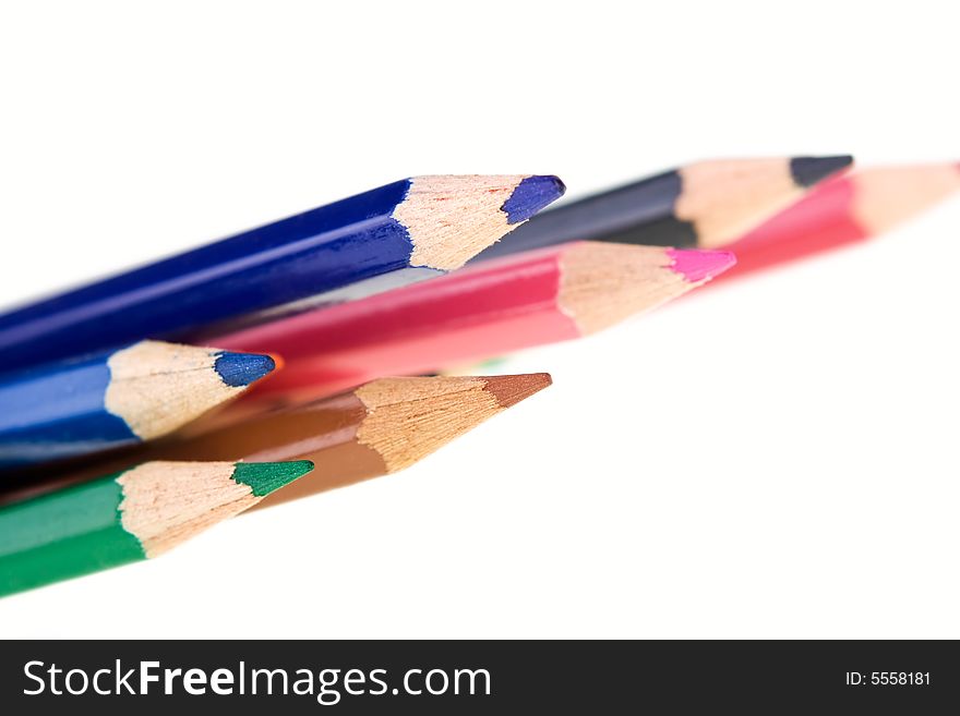 Close up of color pencils, isolated on white