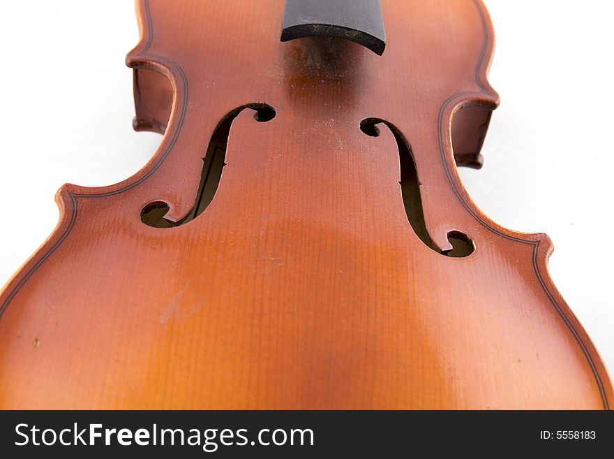 Violin closeup on a white background