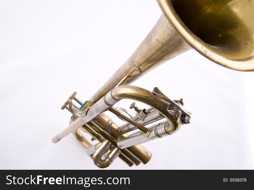 Close up of brass vintage trumpet. Close up of brass vintage trumpet