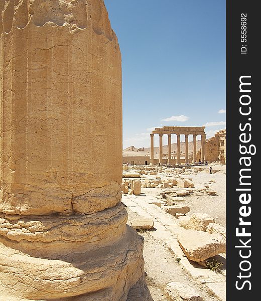 Roman ancient ruins in desert, Palmyra Syria. Roman ancient ruins in desert, Palmyra Syria