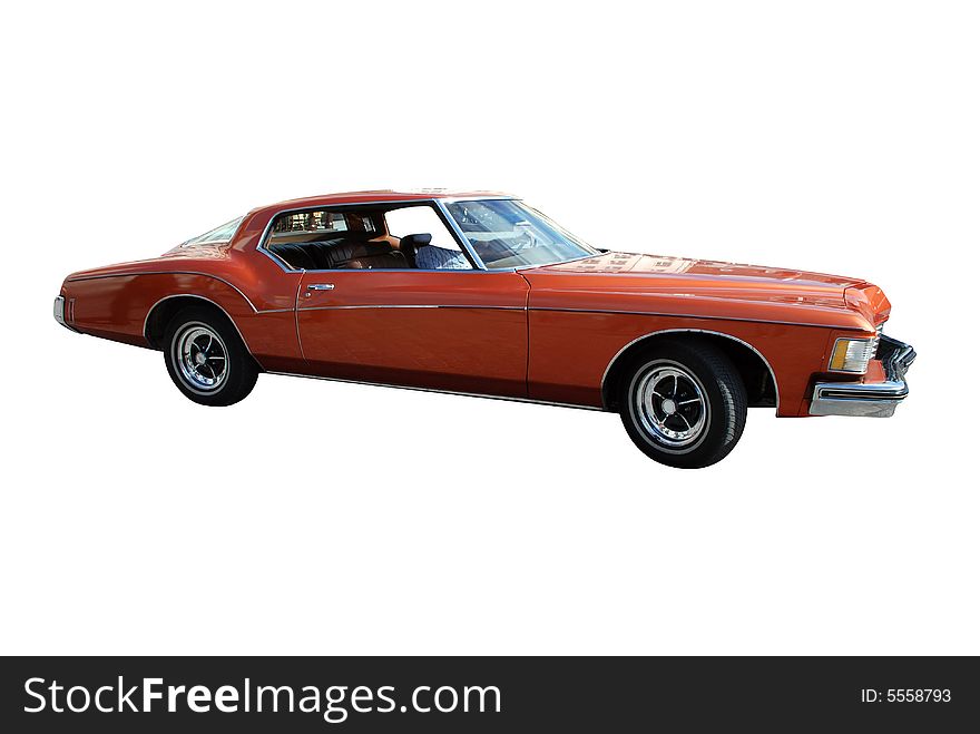 Red Colored Long Heavy US Sports Car from Seventies