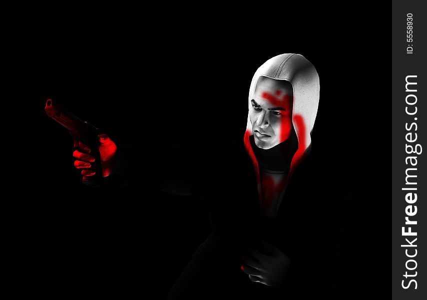 An image of a angry thug with a hoodie that has a gun, it would be good to highlight criminality concepts. An image of a angry thug with a hoodie that has a gun, it would be good to highlight criminality concepts.