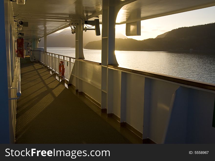 Sunset at deck of a cruise ship