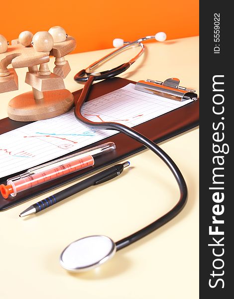 Close up of a stethoscope on a doctor's desk