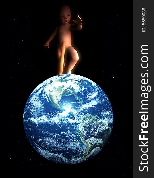 A conceptual image showing how the world can create life, in this case a baby. It could symbolizes mother earth. A conceptual image showing how the world can create life, in this case a baby. It could symbolizes mother earth.