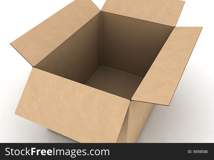 Open empty cardboard - photorealistic 3d render illustration. Open empty cardboard - photorealistic 3d render illustration