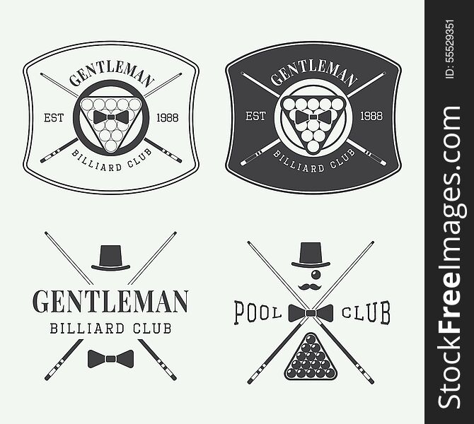 Set of vintage billiard labels, emblems and logos