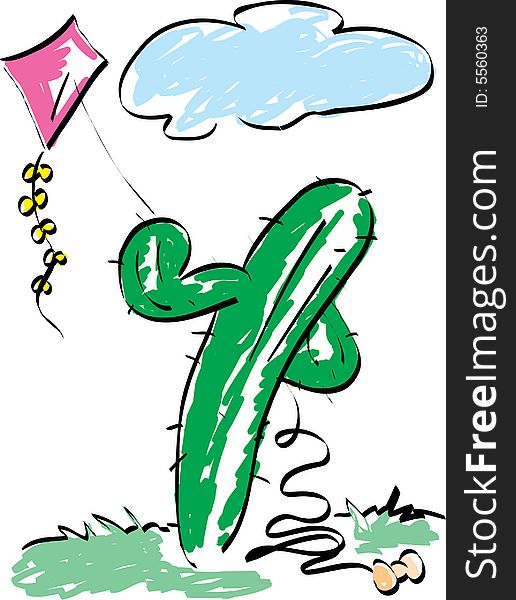 Cactus flying a kite in sky