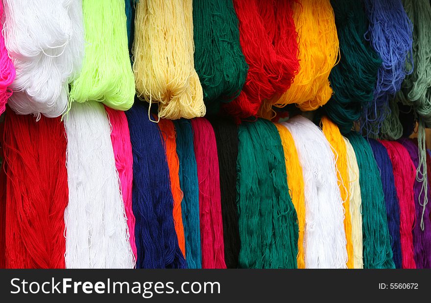 Colorful yarn for sale in the market