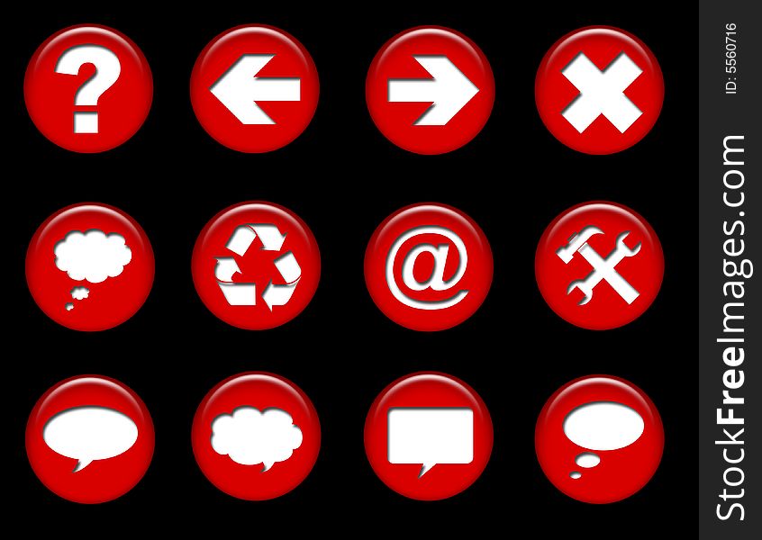 12 Red buttons useful for websites, designs, etc.