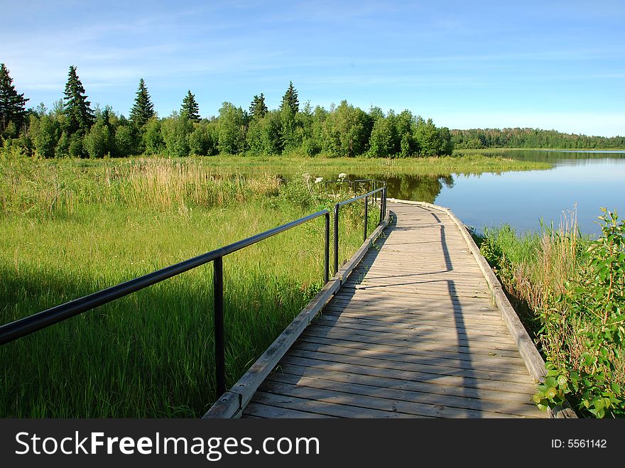A bridge on the lake in Elk Island National Park