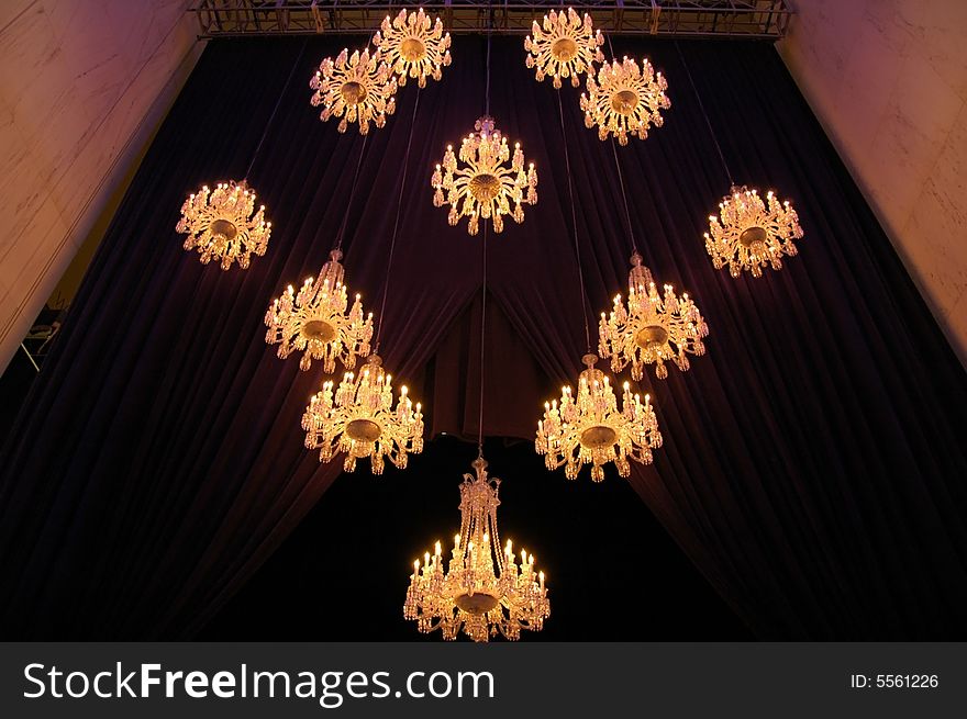 Beautiful chandeliers brightens up the ballroom.