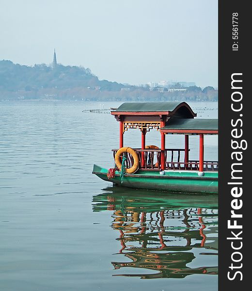 A Boat on the Xizi Lake, hangzhou City, China